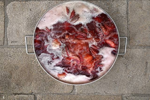 Olla de pulpo cocinandose
