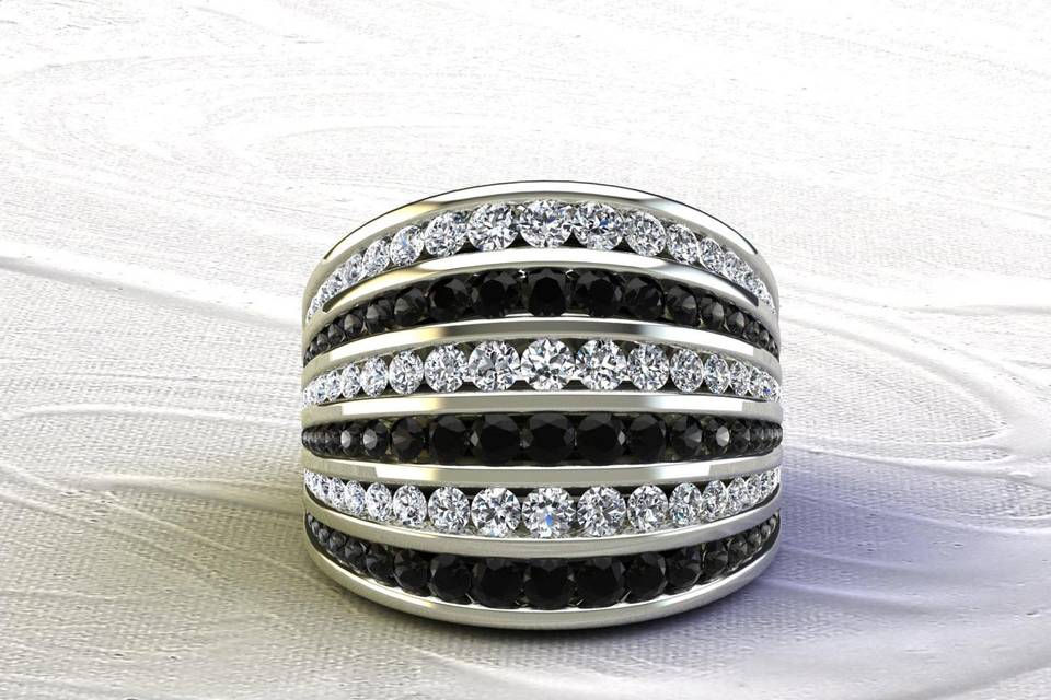 Anillo Diamantes Blanco Negro