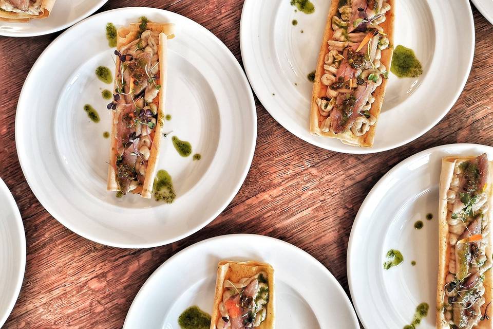 Pasta filo con babaganoush