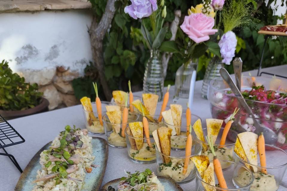 Mesa de patés vegetales