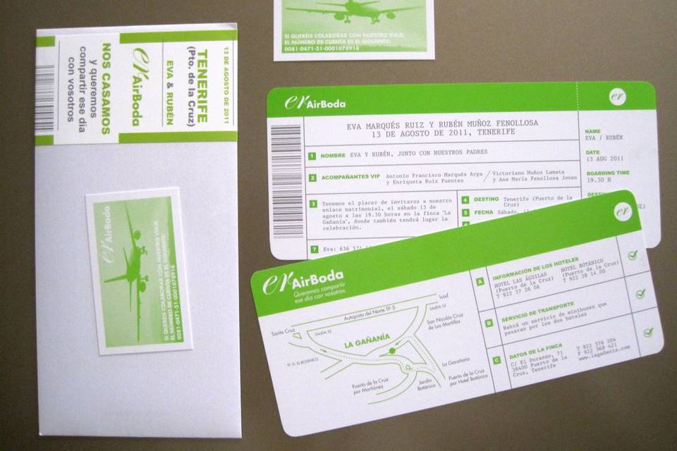 Invitaciones billetes de avion