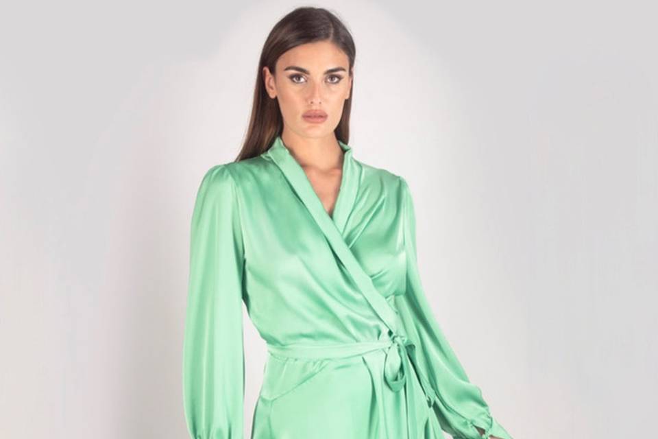 Vestido de fiesta de seda verde