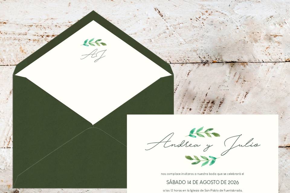 Invitación + sobre verde