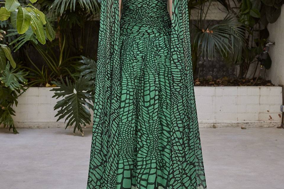 Vestido verde drapeado print