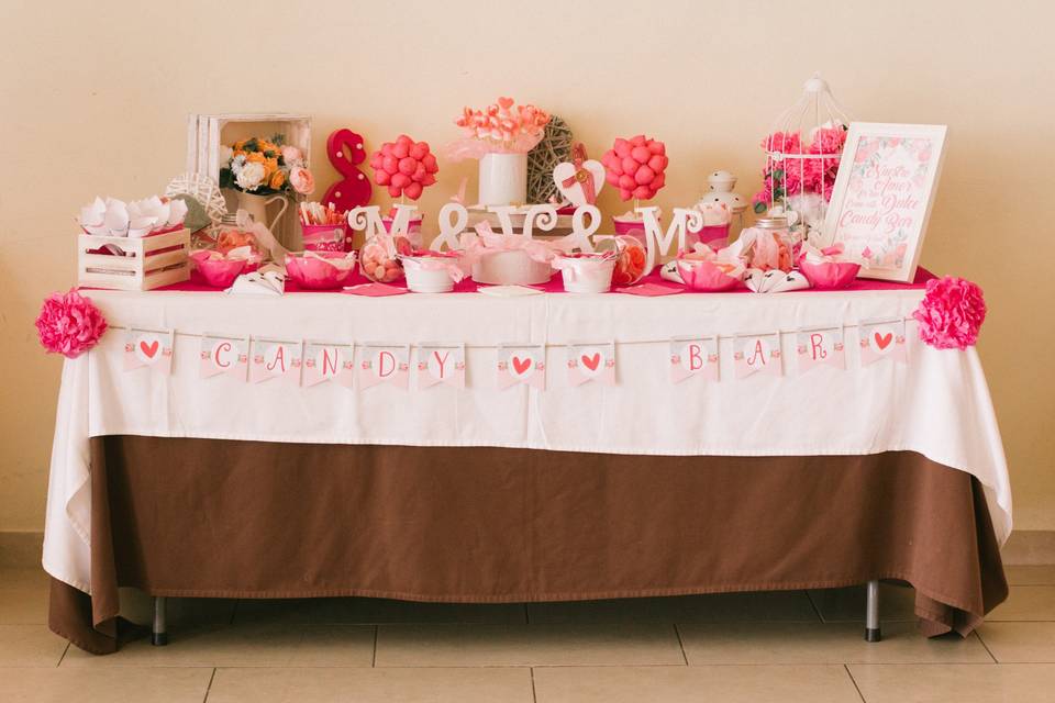 Candy bar en tonos rosas