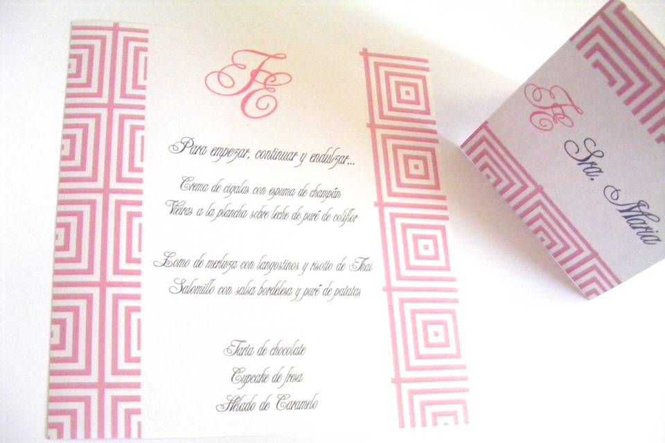 Menú y Tarjeta para nombre de los invitados