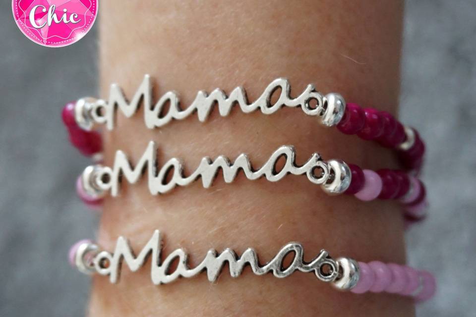 Pulsera mamá cuentas rosas