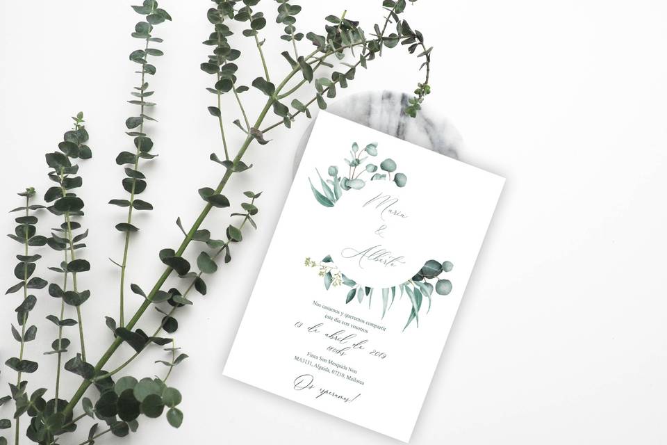 Invitación de boda eucaliptos