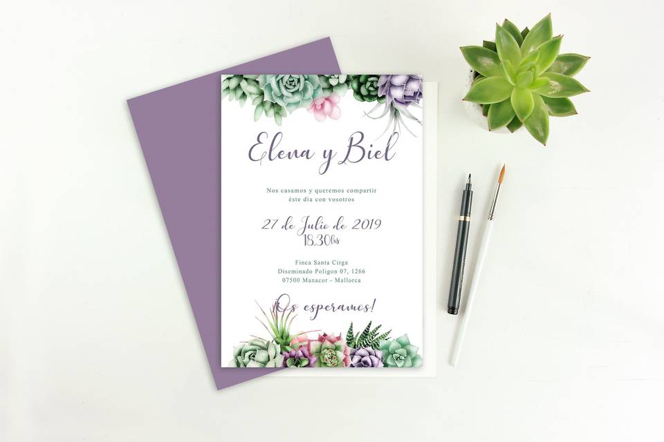 Invitación de boda suculentas