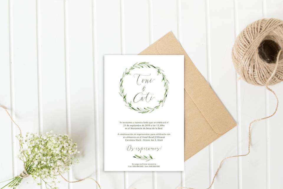 Invitación de boda olivo