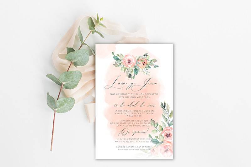 Invitación boda rosa y oro