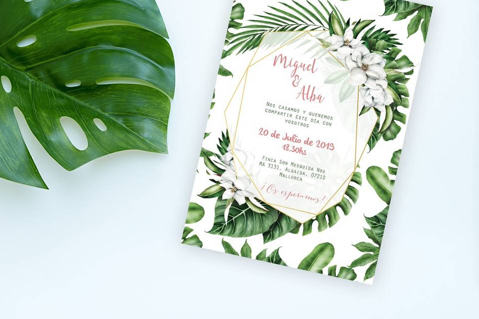 Invitación de boda tropical