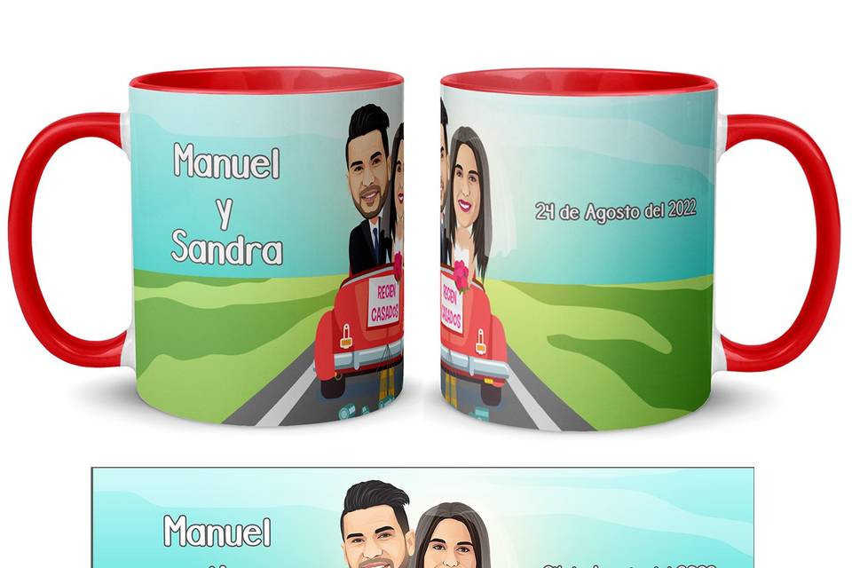 Taza con caricatura novios