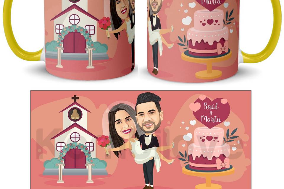 Taza con caricatura novios