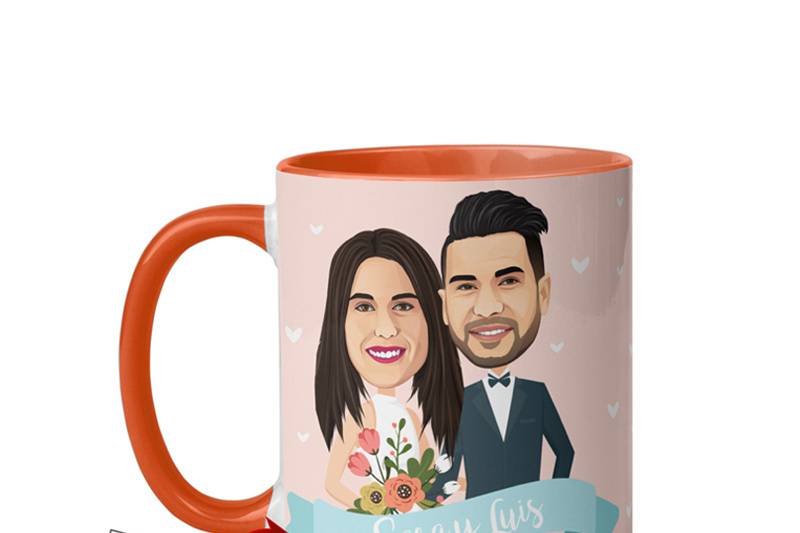 Taza con caricatura novios