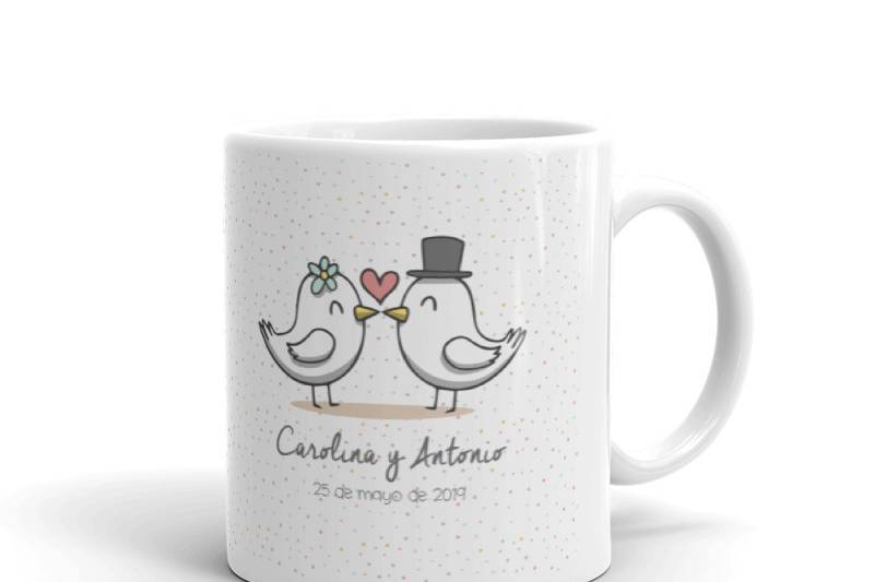 Taza con caricatura novios