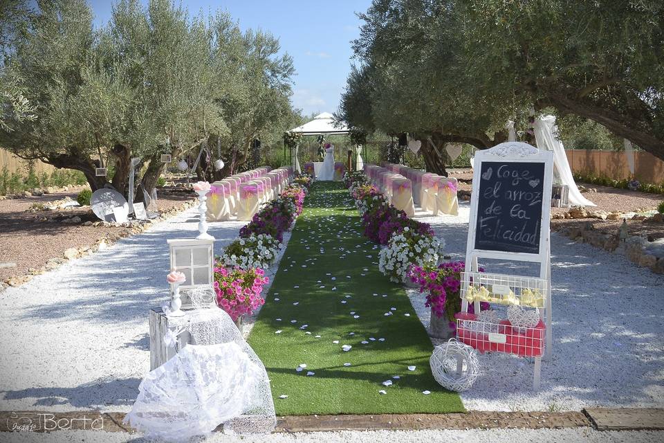 Entrada a la ceremonia civil jardín