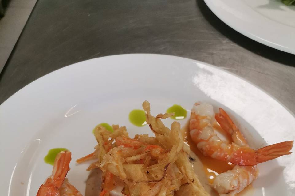 Vieiras con langostinos