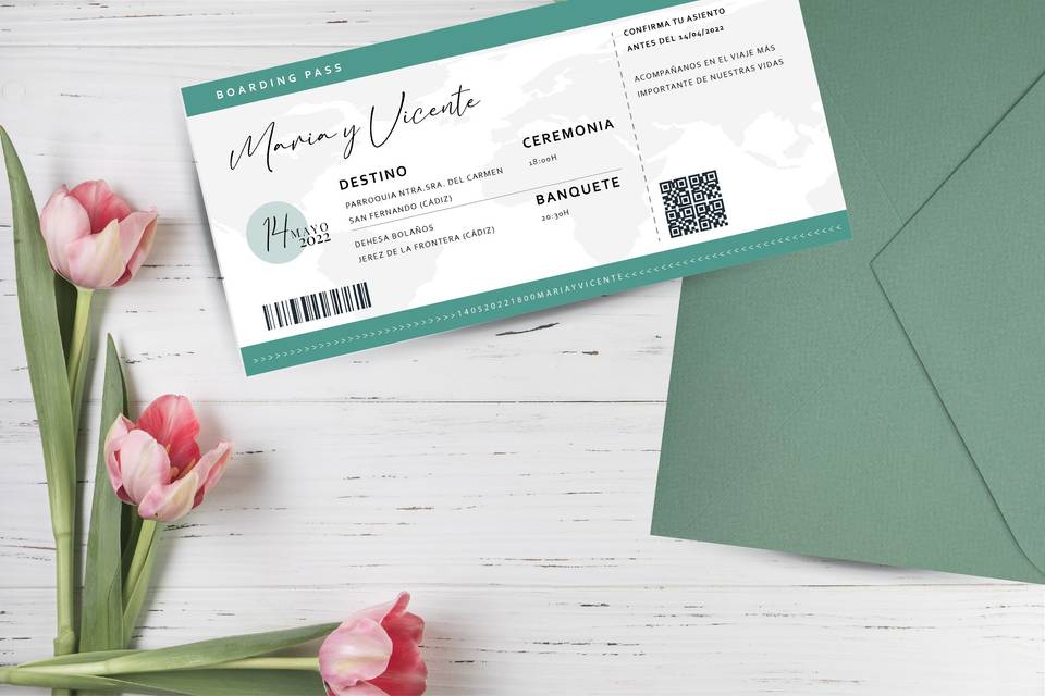 Invitación boda Boarding Pass