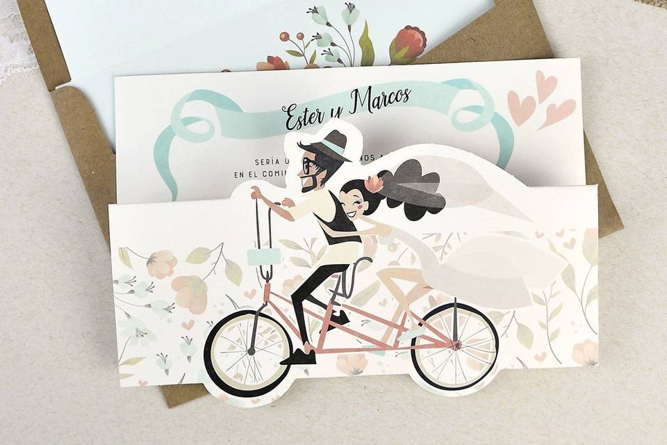 Invitación novios en bici