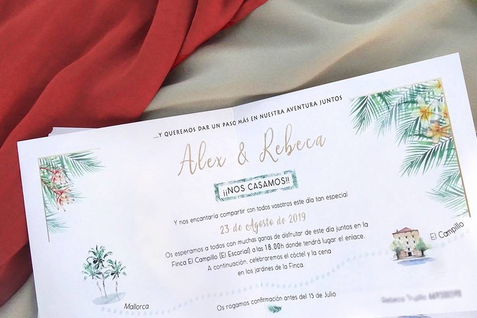 Invitación de boda tropical