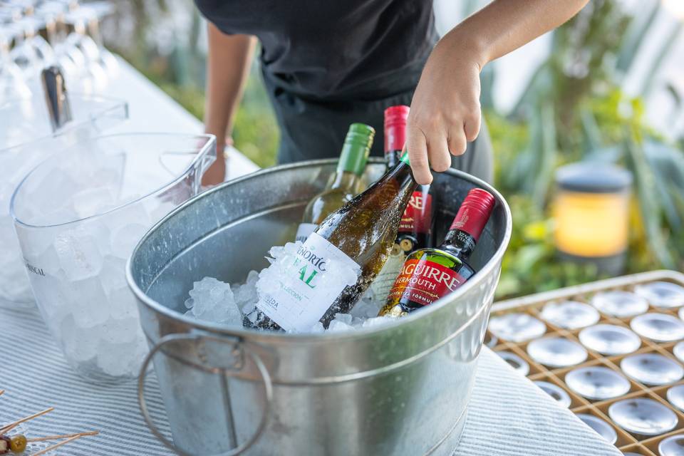 Cubo hielo botellas vino