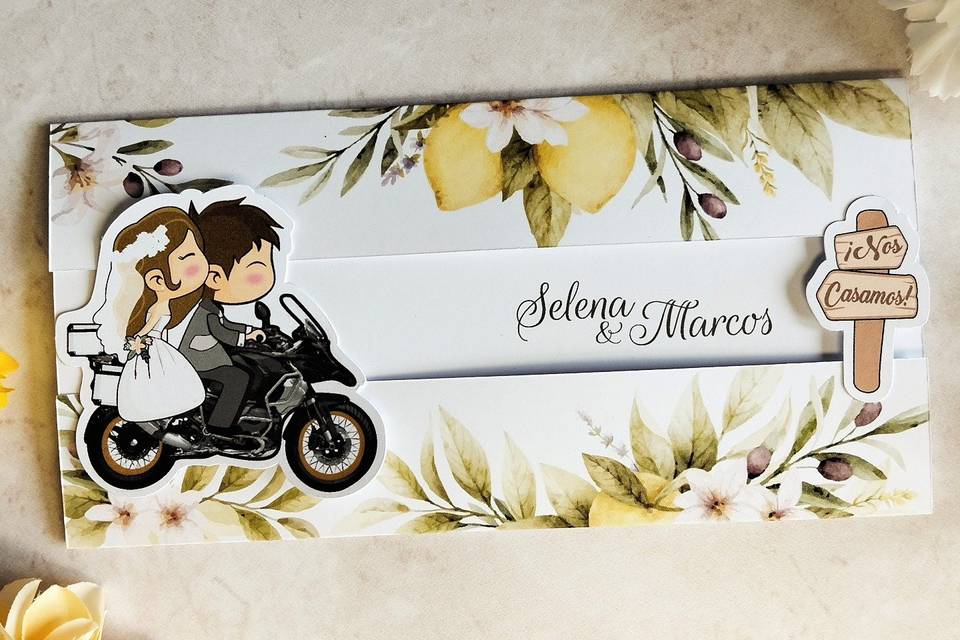Invitación de boda moto