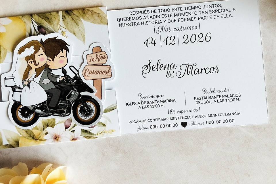 Invitación de boda moto