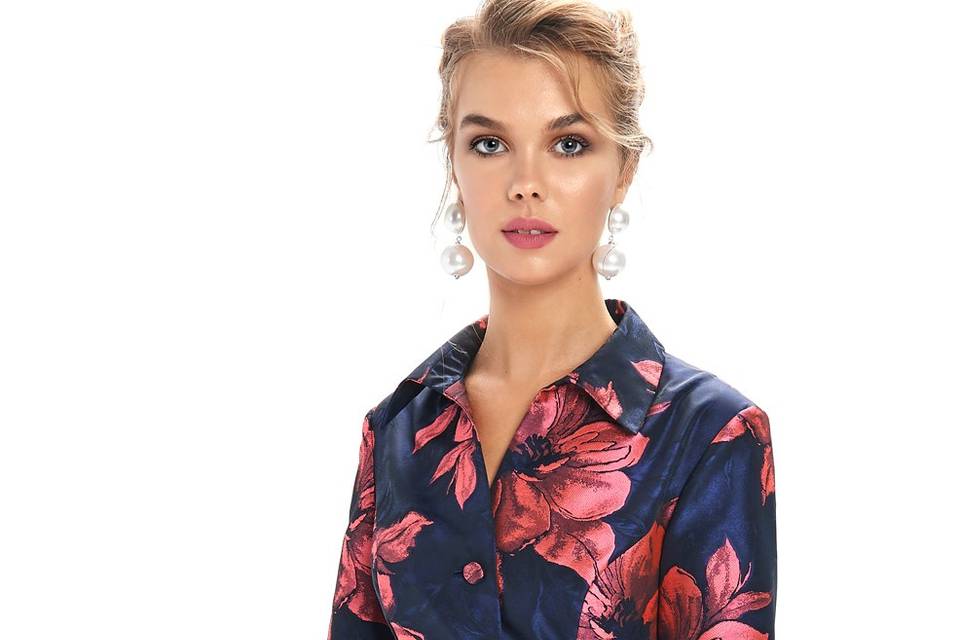 Camisero jacquard marino-coral