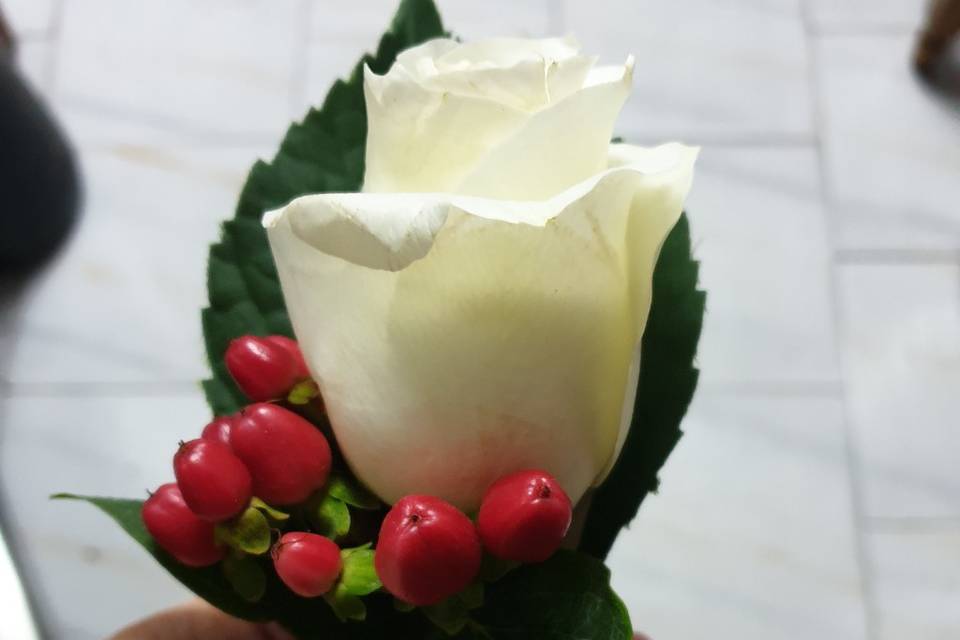 Ramo de rosas blancas e hipérico