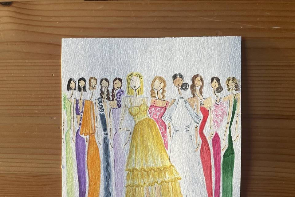 Ilustración de amigas de la novia