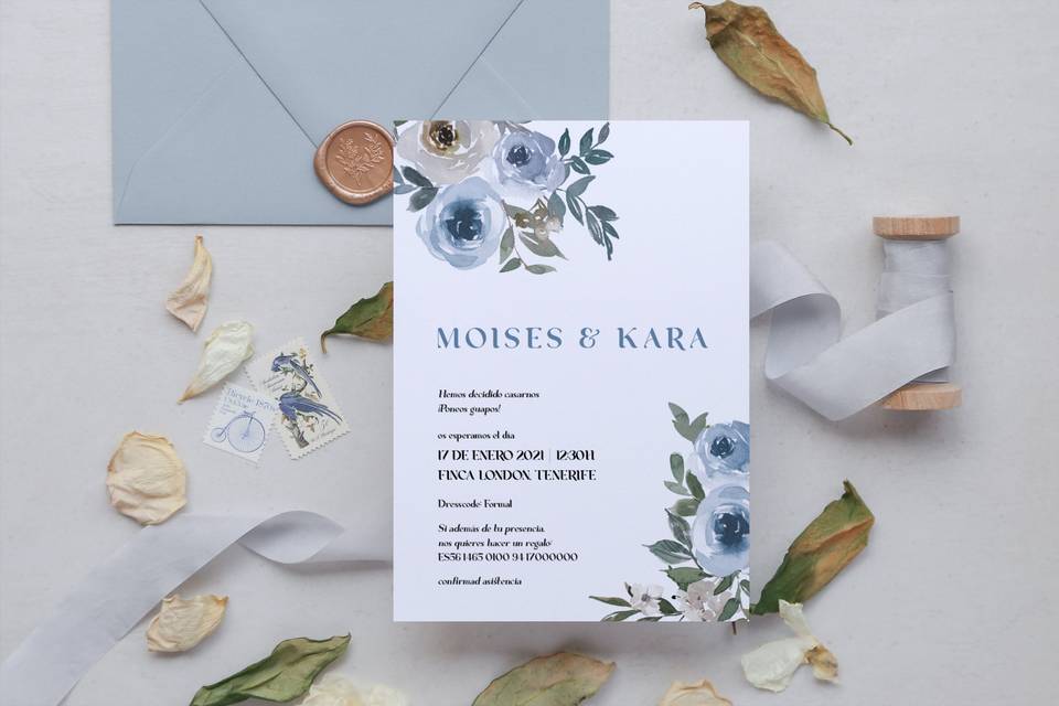 Invitación Flores azules