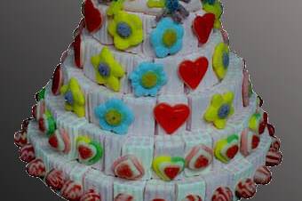 Tarta de chuches rosada