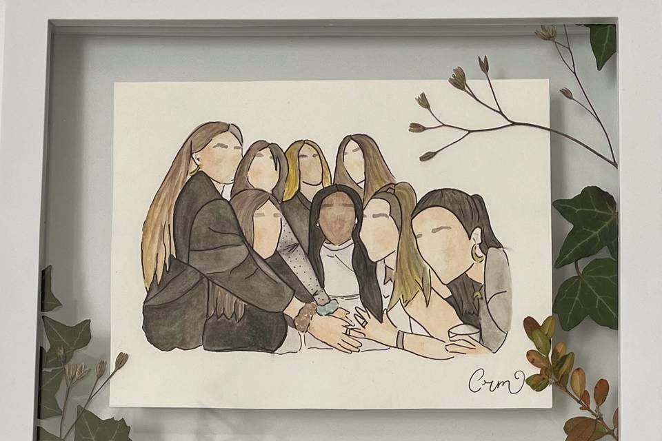 Dibujo a acuarela amigas