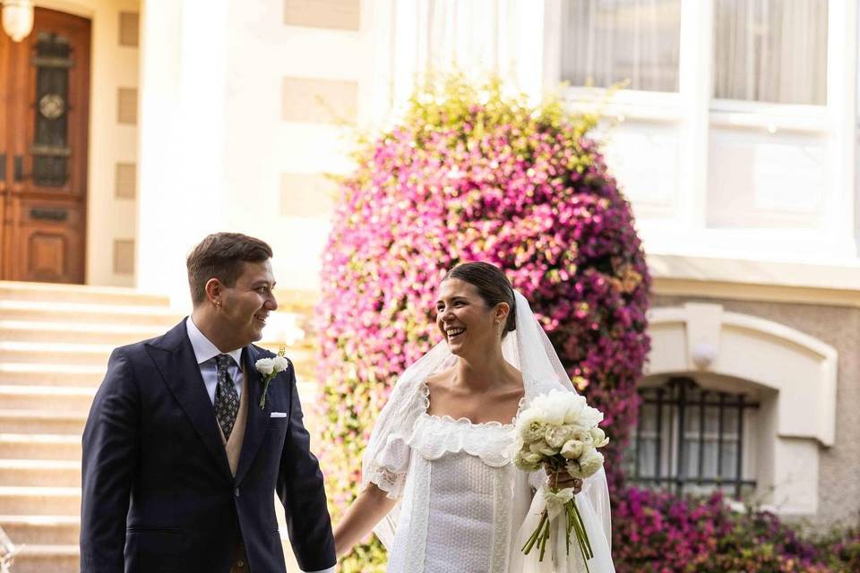 Vestido de novia con velo
