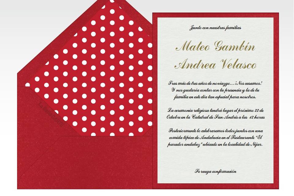 Invitación de boda lunares