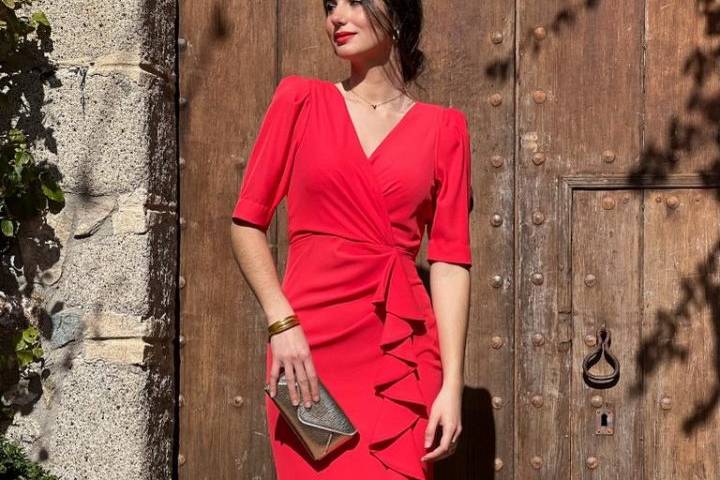 Vestido midi en rojo