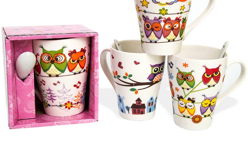 Taza con cuchara búhos