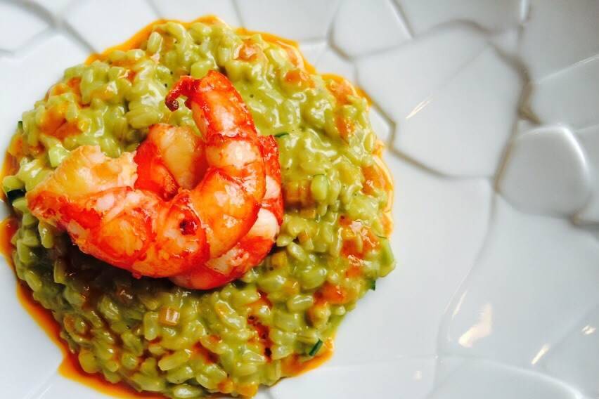 Risotto verde con carabinero