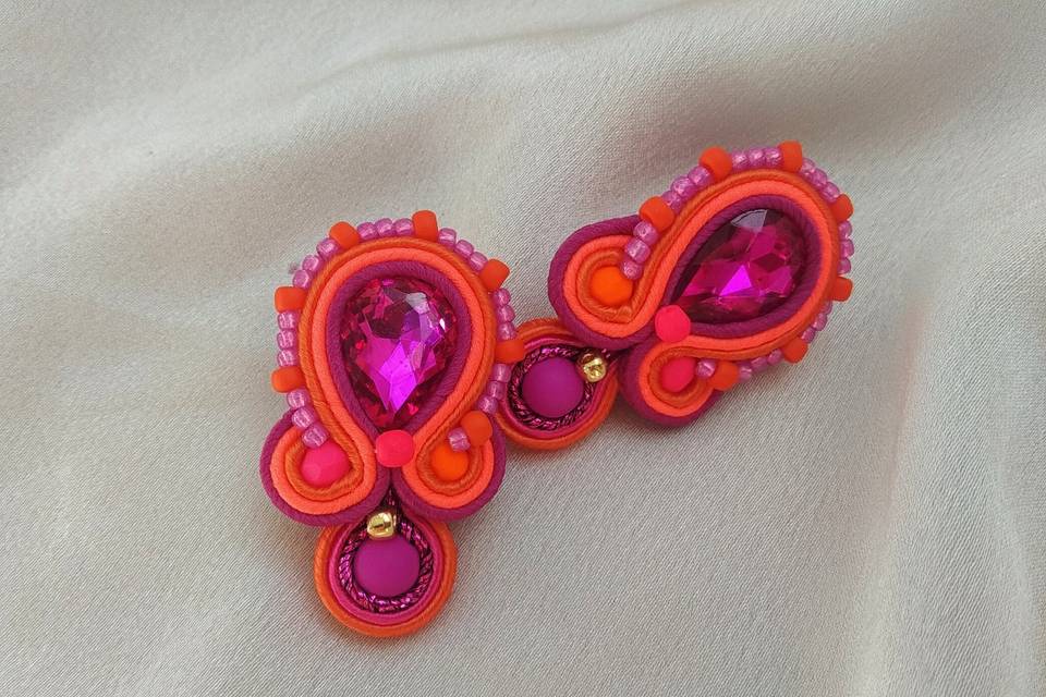 Pendientes naranja fucsia