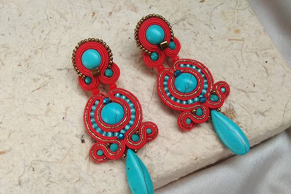 Pendientes boho rojo turquesa