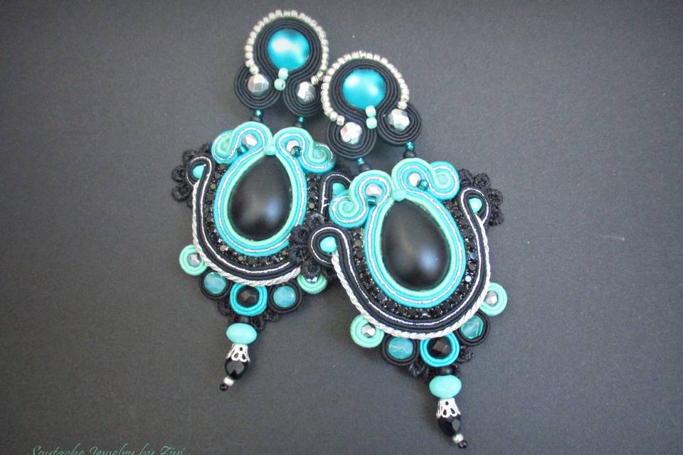 Pendientes soutache verde agua