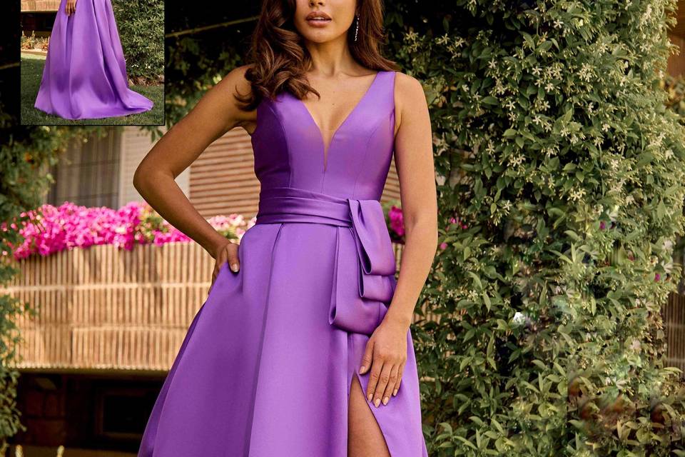 Vestido morado falda de vuelo