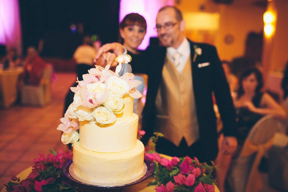 Bea y Jose cortando la tarta