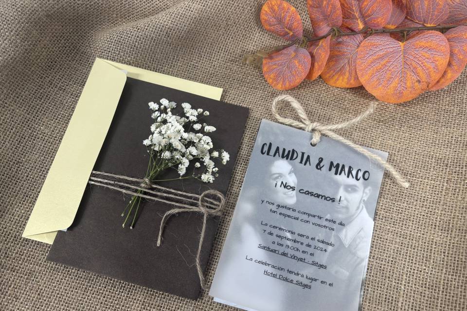 Invitación y sobres para boda