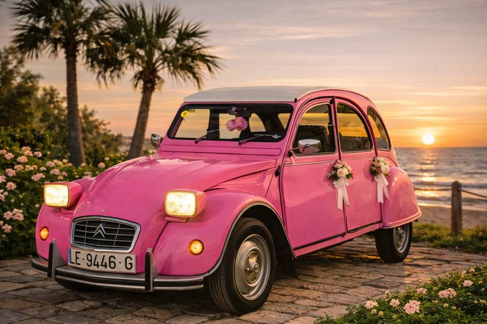 Citroën 2cv rosa descapotable