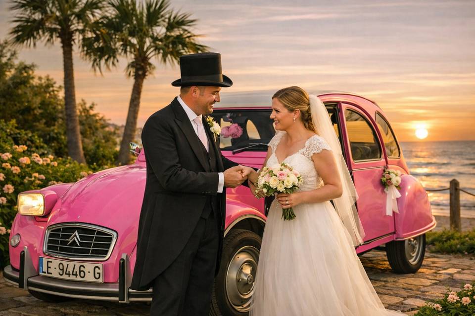 Citroën 2cv rosa descapotable