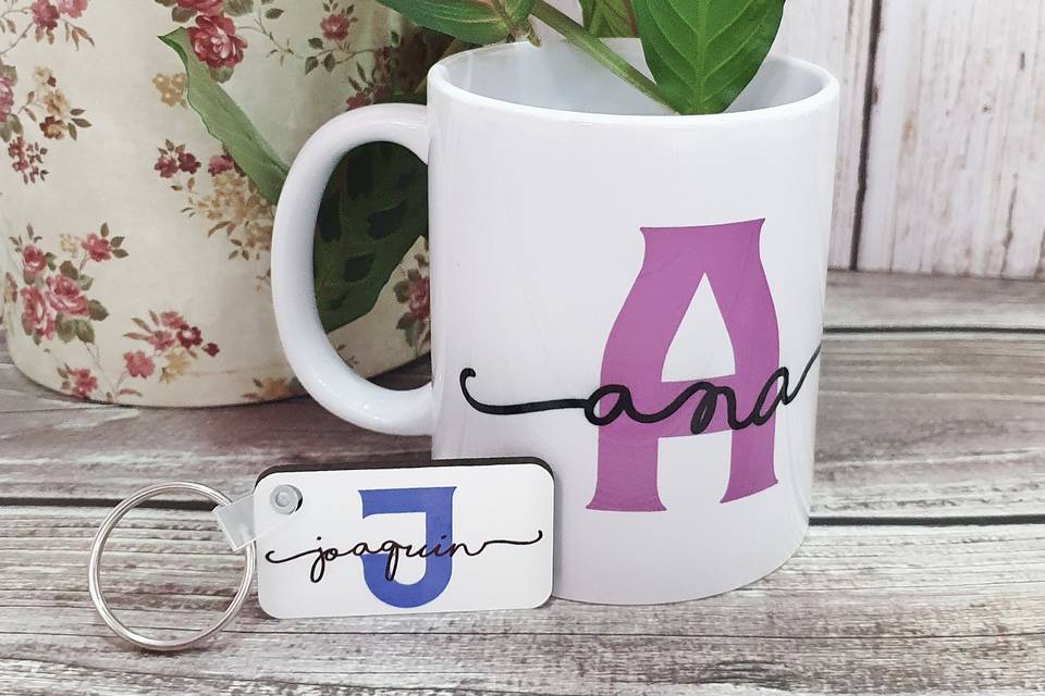 Taza y llavero con nombre