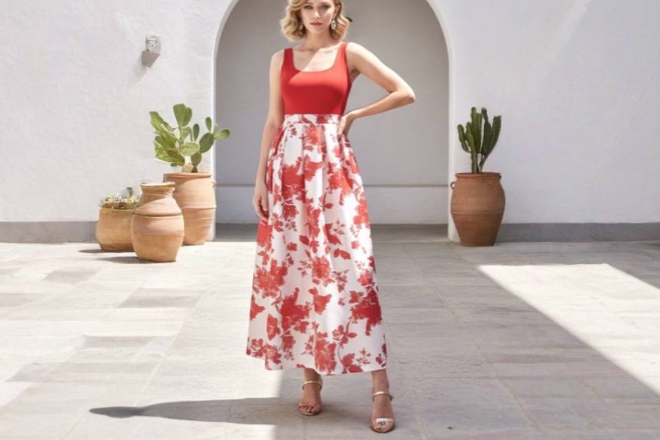 Top y falda midi estampado