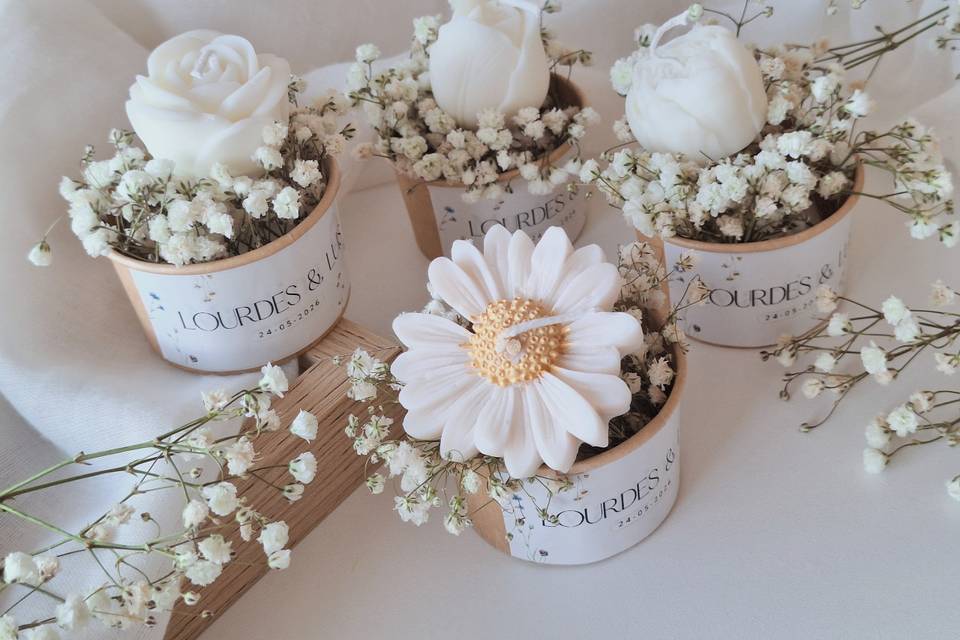 Mini bouquets velas y flores